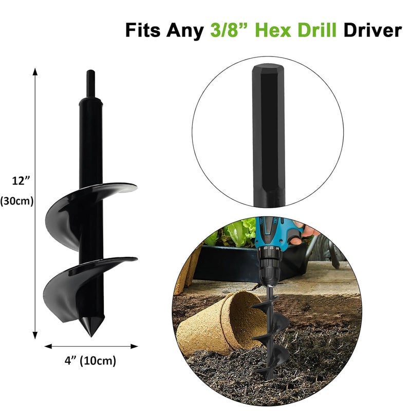 Genubi Industry 4 x 12 Inch Auger Drill Bit for Planting, Garden Spiral Drill Bit Rapid Bulb Planter Drill Auger for Planting Bulb Flower, Bedding Plant, Post or Umbrella Hole Digger for 3/8" Hex Drive - Image 2